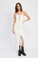 Lace Up Corset Dress with Front Slit