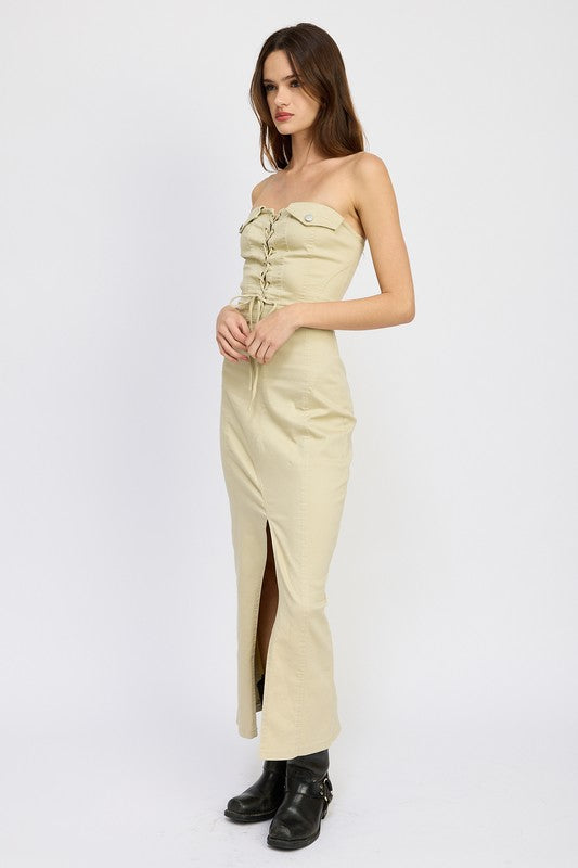 Lace Up Corset Dress with Front Slit