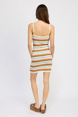 Striped Bodycon Dress with Front Tie