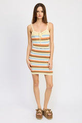 Striped Bodycon Dress with Front Tie