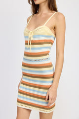 Striped Bodycon Dress with Front Tie
