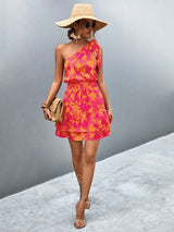 Womens Summer One Shoulder Flowy Short Dresses