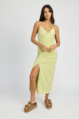Ruched Satin Dress with Crossed Back