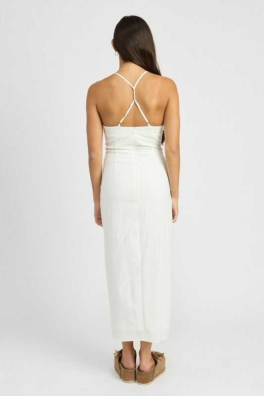 Ruched Satin Dress with Crossed Back