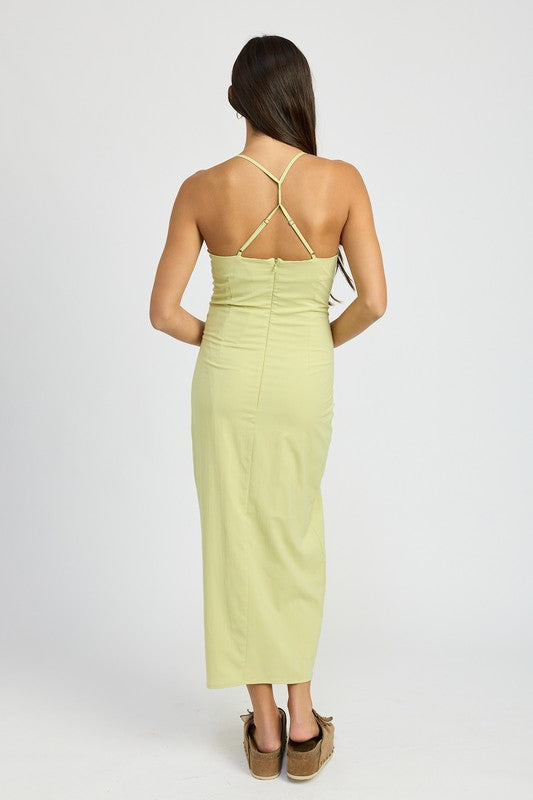 Ruched Satin Dress with Crossed Back