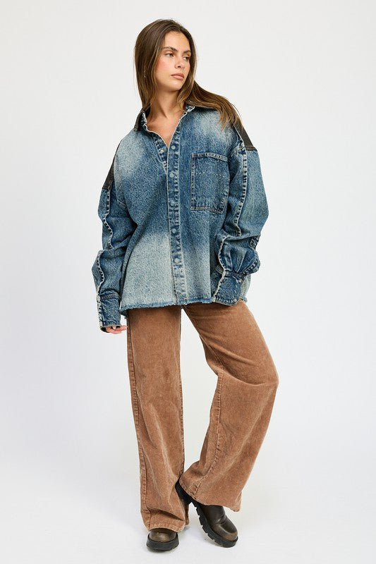 Oversized Denim Jacket with Buttons