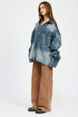 Oversized Denim Jacket with Buttons