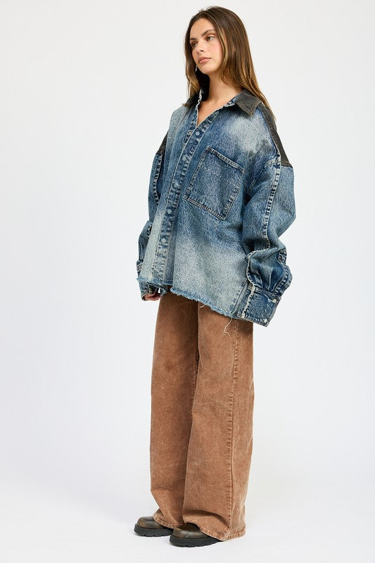 Oversized Denim Jacket with Buttons