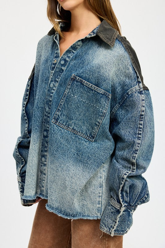 Oversized Denim Jacket with Buttons