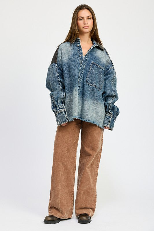 Oversized Denim Jacket with Buttons