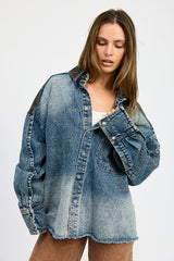 Oversized Denim Jacket with Buttons