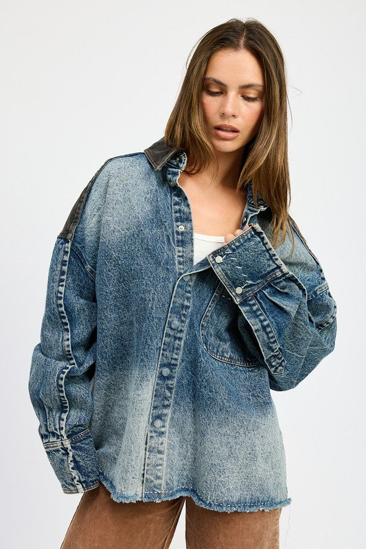 Oversized Denim Jacket with Buttons