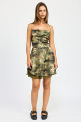 Cowl Neck Mini Dress with Back Tie