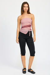 Asymmetrical Shirred Tube Top