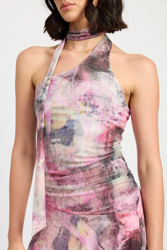 One Shoulder Top with Scarf Detail