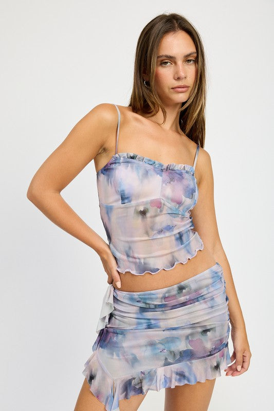 Mesh Ruffle Mini Skirt