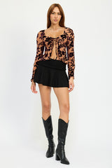 FLORAL PRINT SWEETHEART NECKLINE TOP