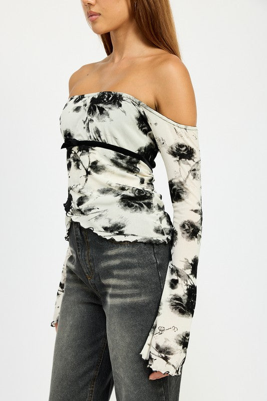 Off Shoulder Top with Lettuce Hem