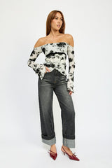 Off Shoulder Top with Lettuce Hem
