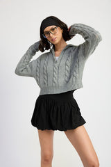 Cable Knit Sweater with Half Zip