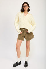 Cable Knit Sweater with Half Zip