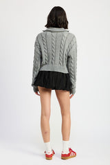 Cable Knit Sweater with Half Zip