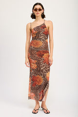 Mesh Printed One Shoulder Maxi Dress
