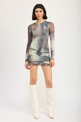 Long Sleeve Ruffled Mini Dress with Cutout