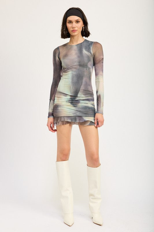 Long Sleeve Ruffled Mini Dress with Cutout