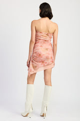 Floral Asymmetrical Strapless Mini Skirt