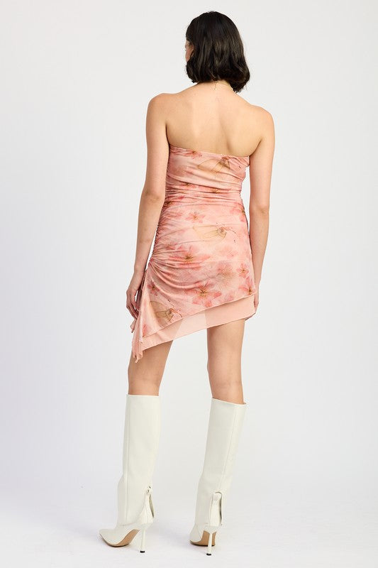 Floral Asymmetrical Strapless Mini Skirt