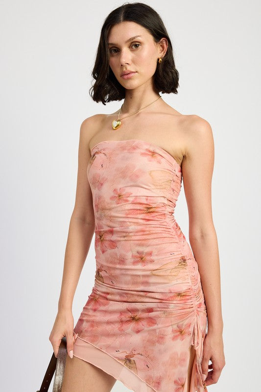 Floral Asymmetrical Strapless Mini Skirt