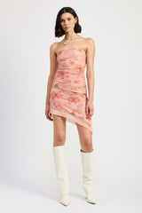 Floral Asymmetrical Strapless Mini Skirt