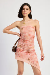Floral Asymmetrical Strapless Mini Skirt