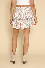 Floral smocked ruffle mini skirt
