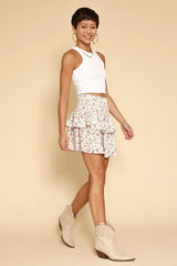 Floral smocked ruffle mini skirt