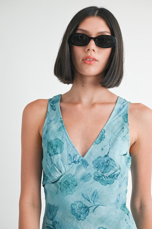 Floral V Neck Mini Slip Dress