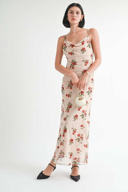 Cowl Neck Maxi Dress with Open Back