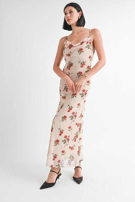 Cowl Neck Maxi Dress with Open Back