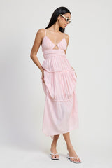Maxi Ruffle Tie Back Dress