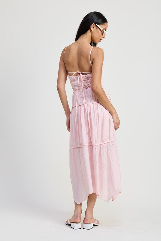Maxi Ruffle Tie Back Dress