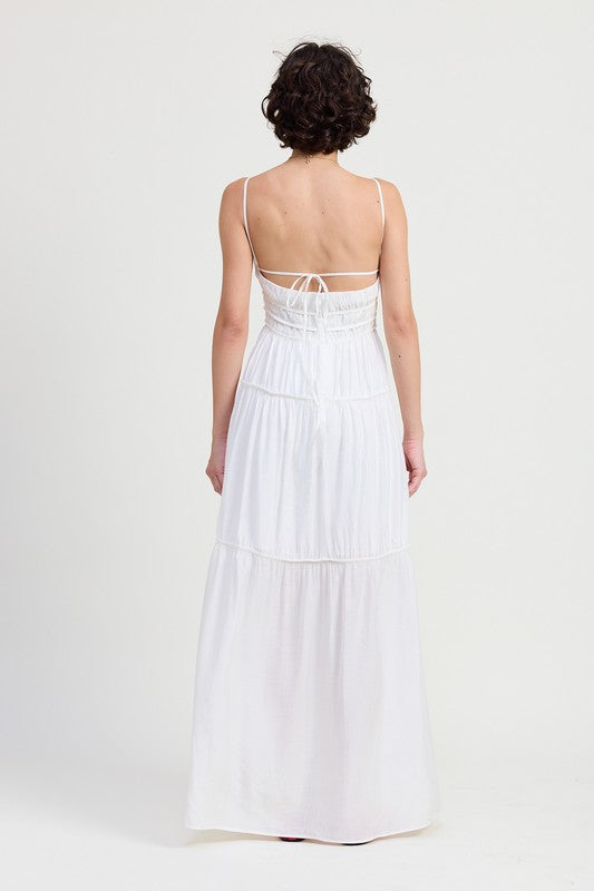 Maxi Ruffle Tie Back Dress