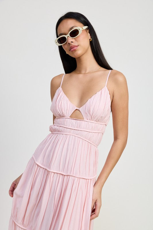 Maxi Ruffle Tie Back Dress