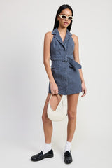 Mini Halter Collared Sleeveless Dress