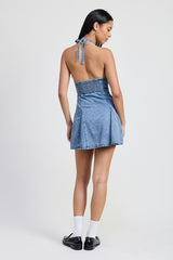 Mini Halter Neck Denim Dress
