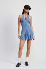 Mini Halter Neck Denim Dress