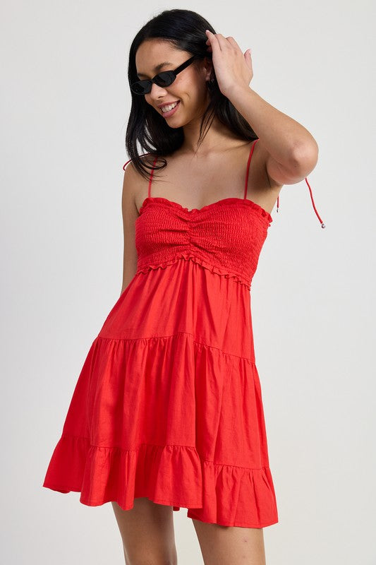 Ruffled Mini Dress with Smocking