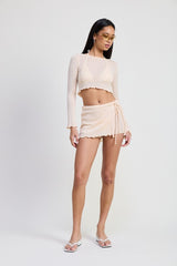 Long Sleeve Boat Neck Cropped Top