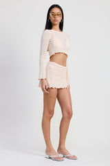 Long Sleeve Boat Neck Cropped Top