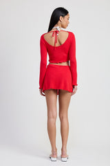 Long Sleeve Boat Neck Cropped Top